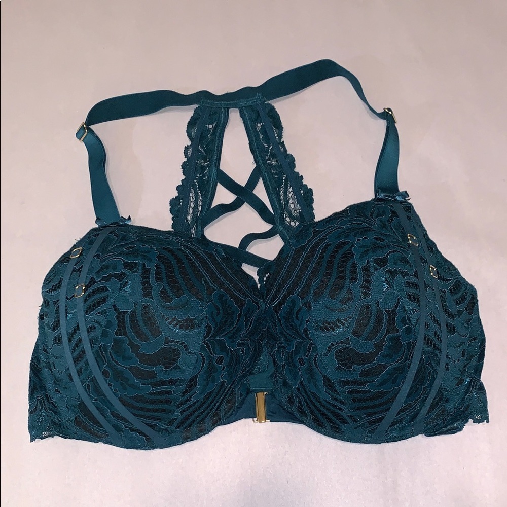 Teal Lace Front-Closure Bralette with Strappy Back
